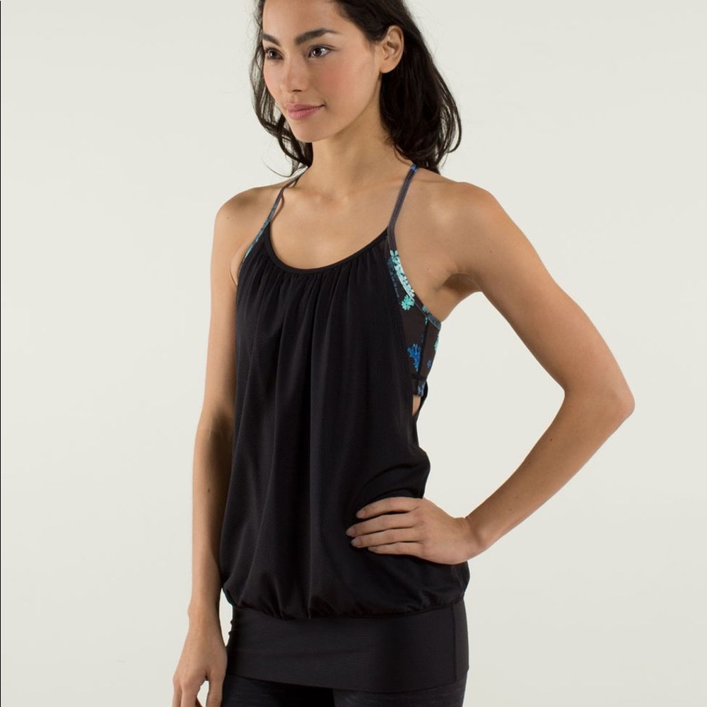 lululemon athletica Black Tank with Pink and Blue Floral Back